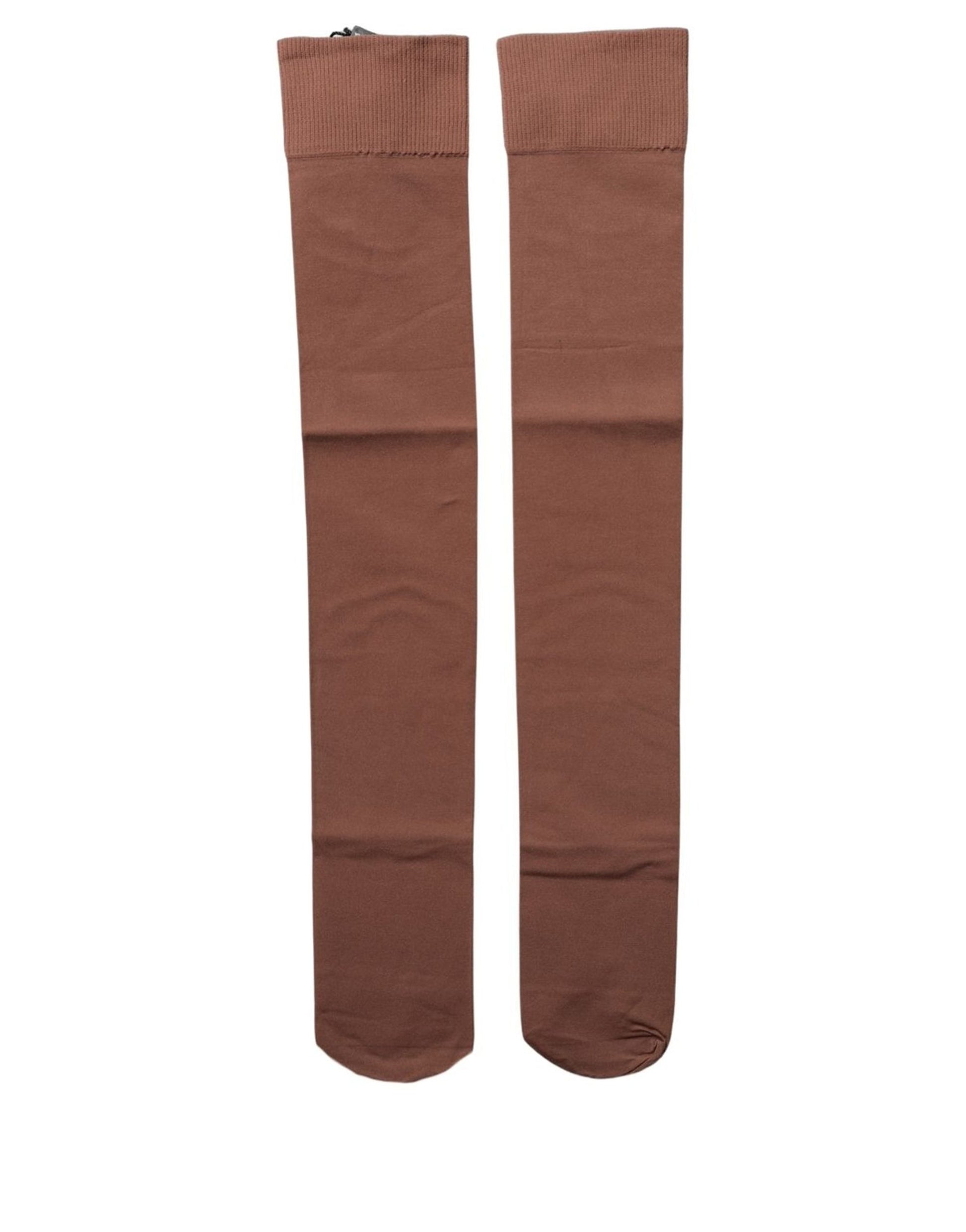 Dolce & Gabbana Brown Nylon Stretch Over The Calf Stockings Socks