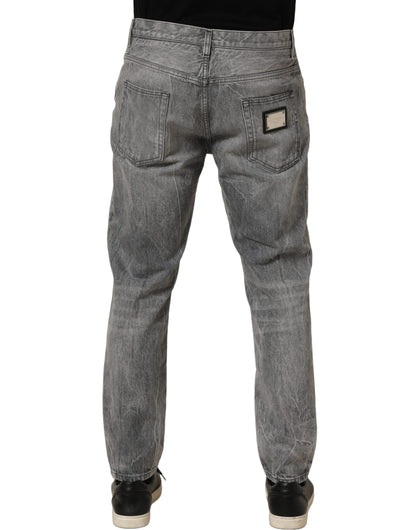 Dolce & Gabbana Grey Distressed Straight Leg Men Denim Jeans