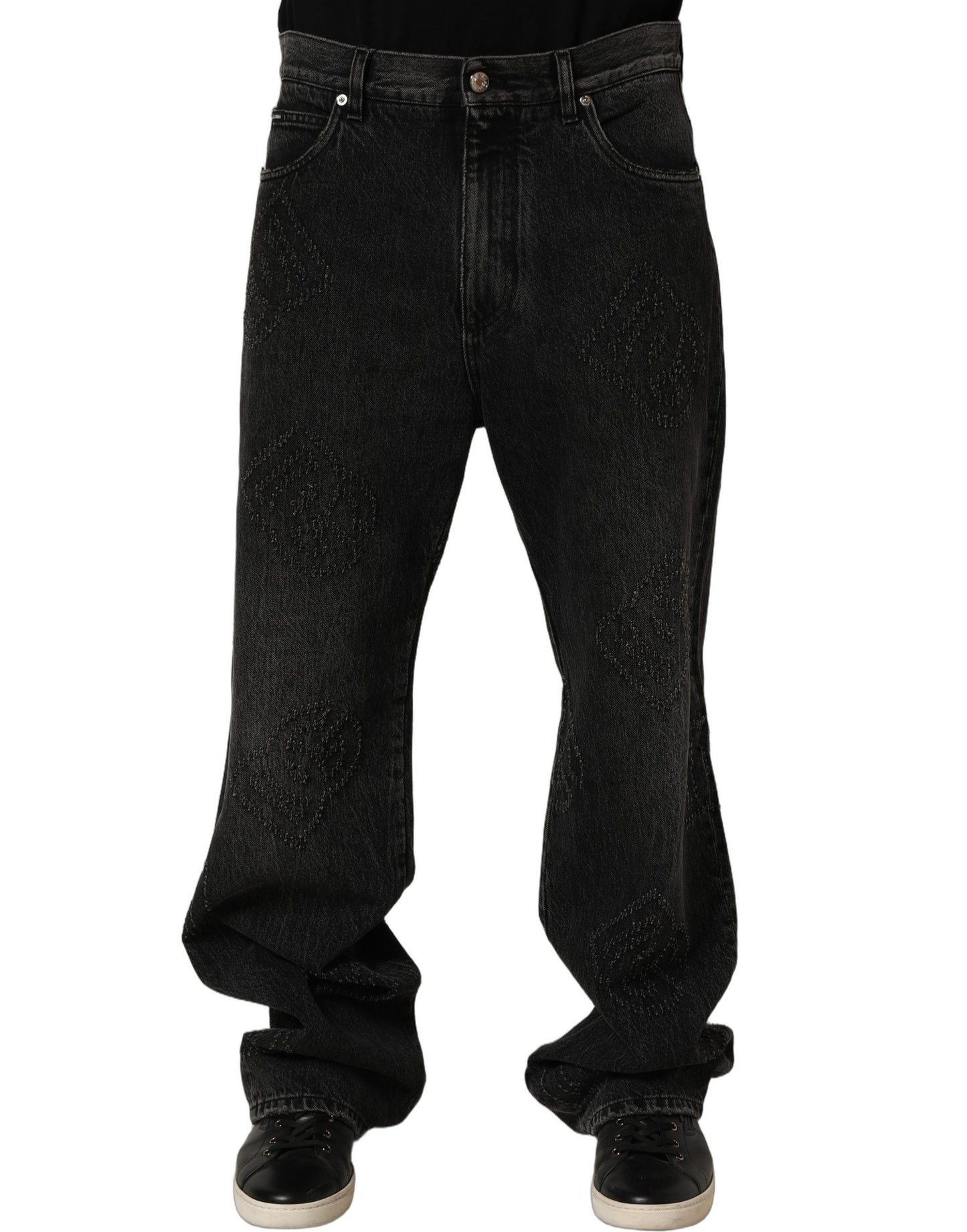 Dolce & Gabbana Dark Gray Cotton Wide-Leg Oversize Denim Jeans