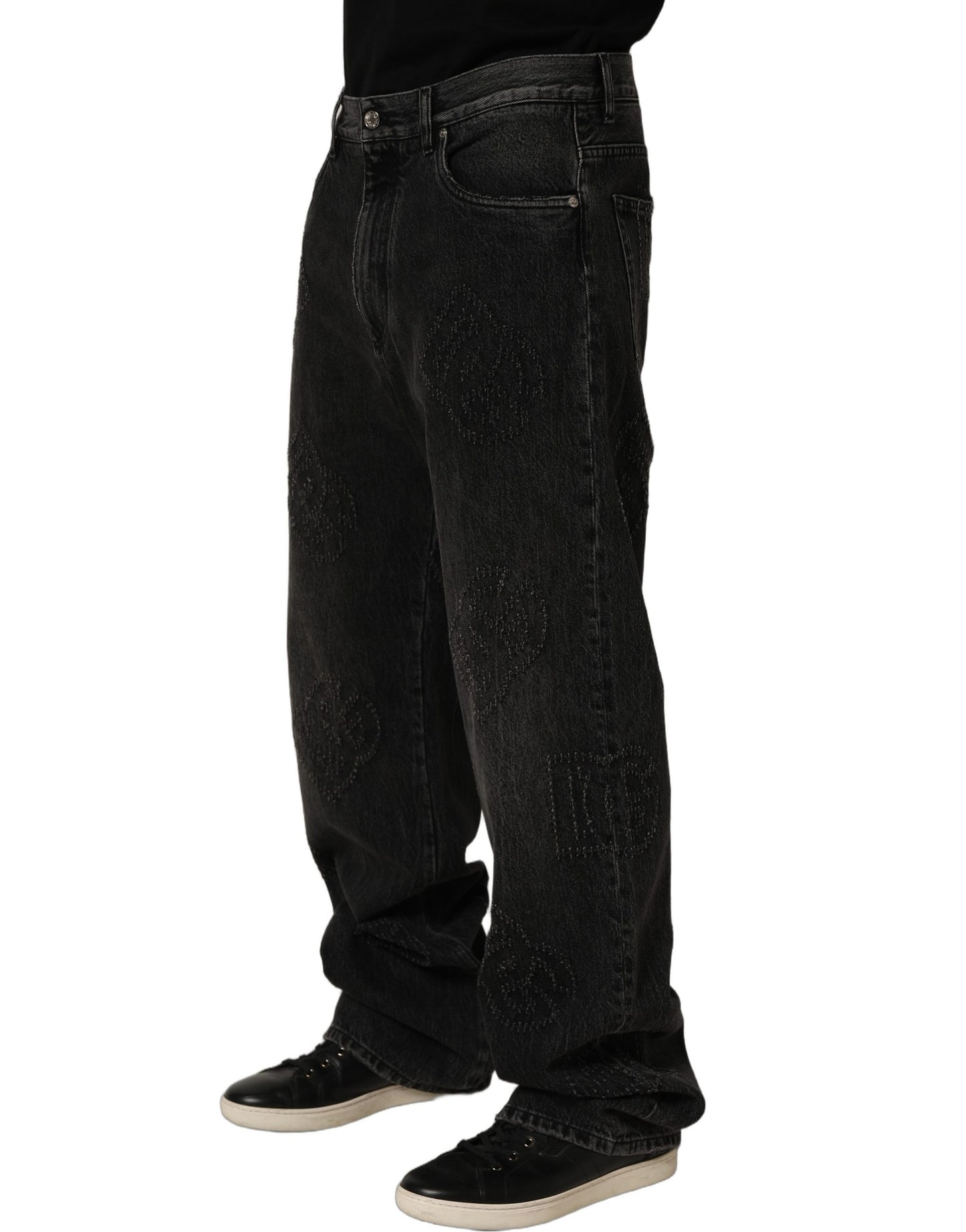 Dolce & Gabbana Dark Gray Cotton Wide-Leg Oversize Denim Jeans