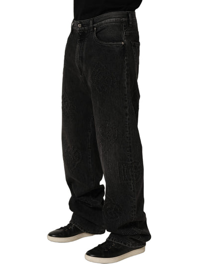 Dolce & Gabbana Dark Gray Cotton Wide-Leg Oversize Denim Jeans