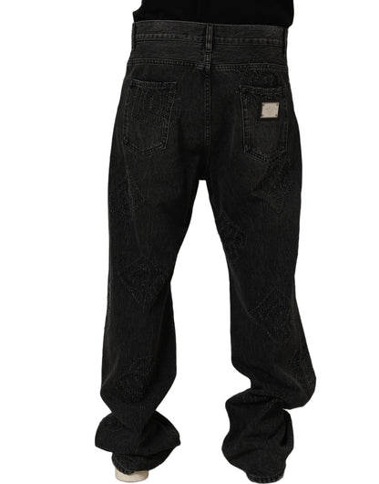 Dolce & Gabbana Dark Gray Cotton Wide-Leg Oversize Denim Jeans