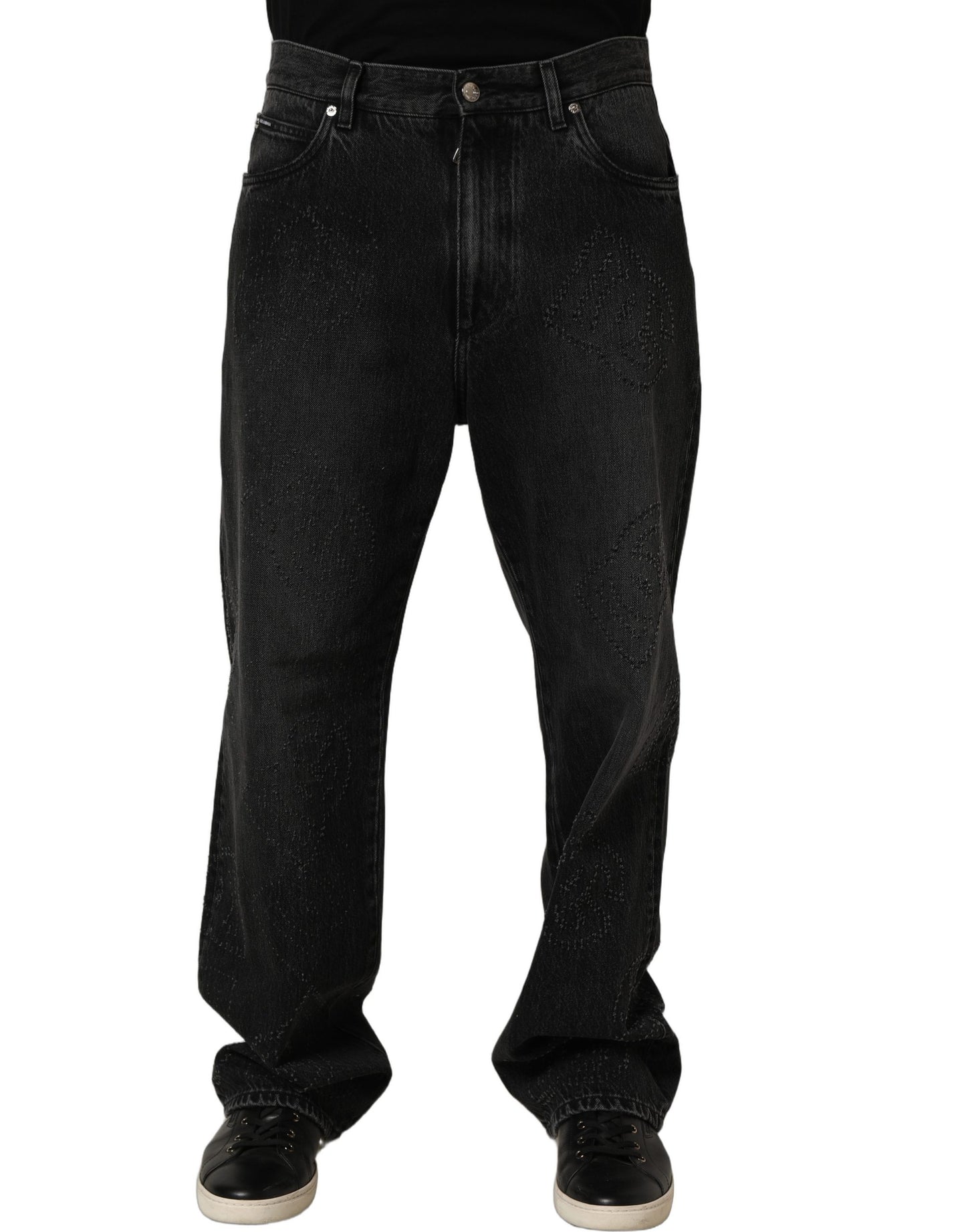 Dolce & Gabbana Dark Gray Cotton Wide-Leg Oversize Denim Jeans