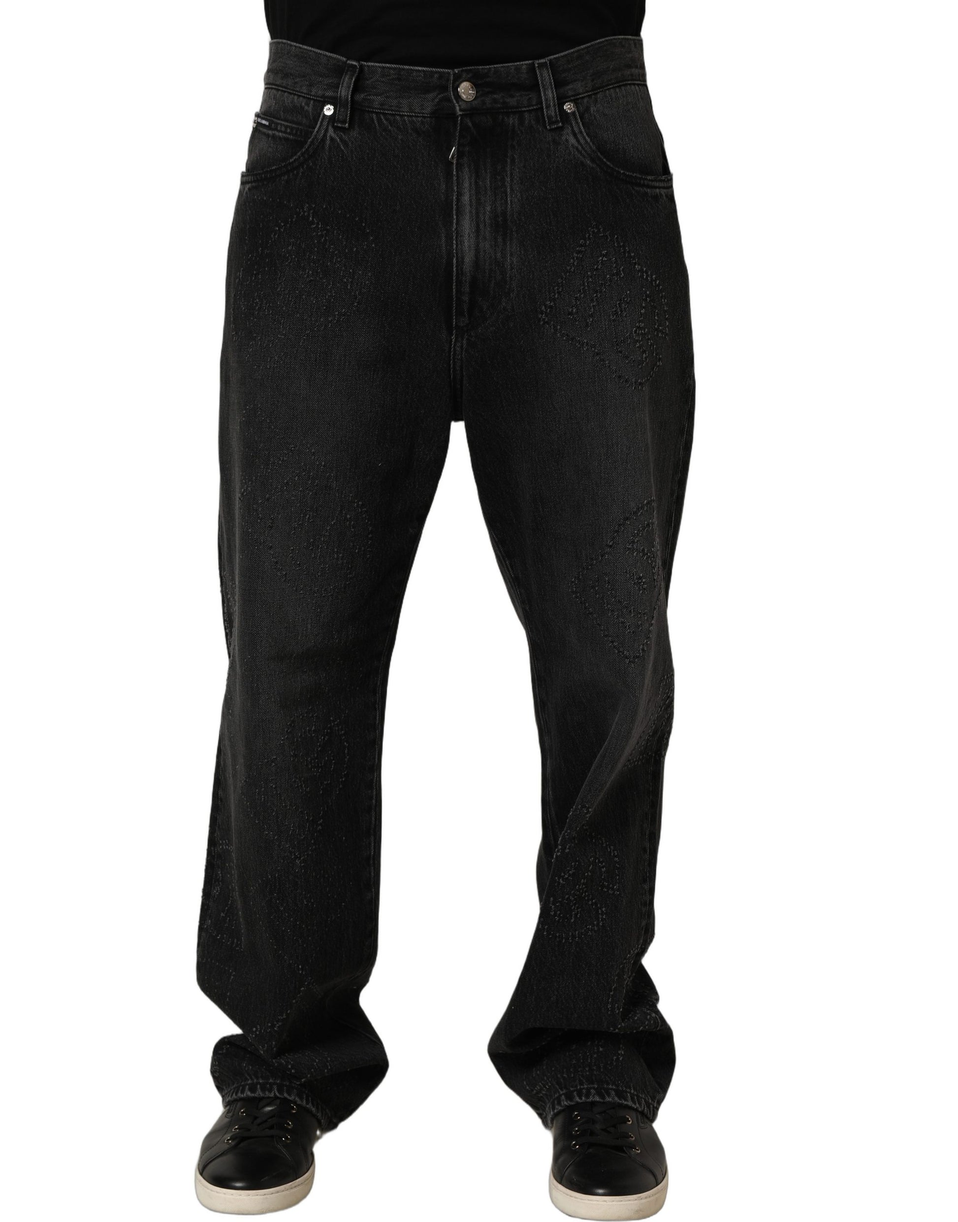Dolce & Gabbana Dark Gray Cotton Wide-Leg Oversize Denim Jeans