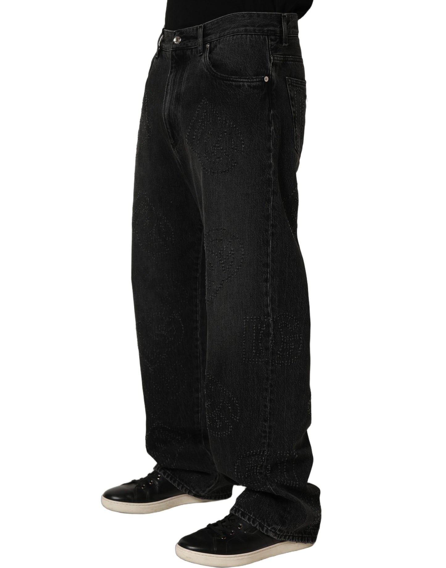 Dolce & Gabbana Dark Gray Cotton Wide-Leg Oversize Denim Jeans