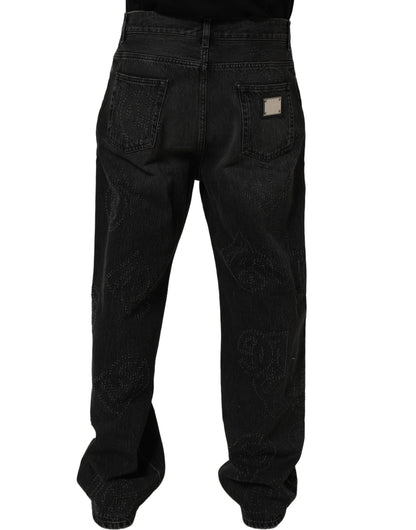 Dolce & Gabbana Dark Gray Cotton Wide-Leg Oversize Denim Jeans