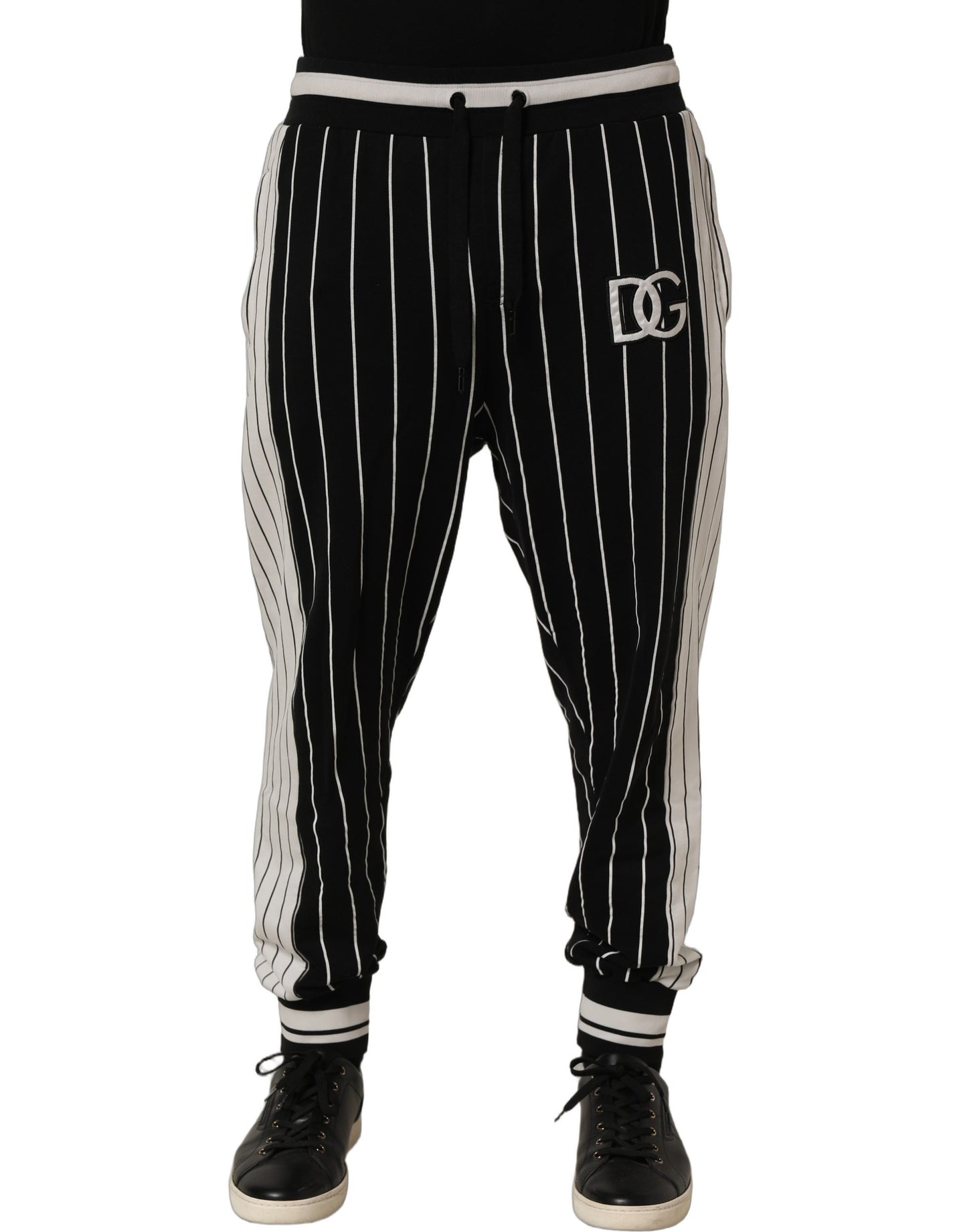 Dolce & Gabbana Black Striped DG Patch Men Sweatpants