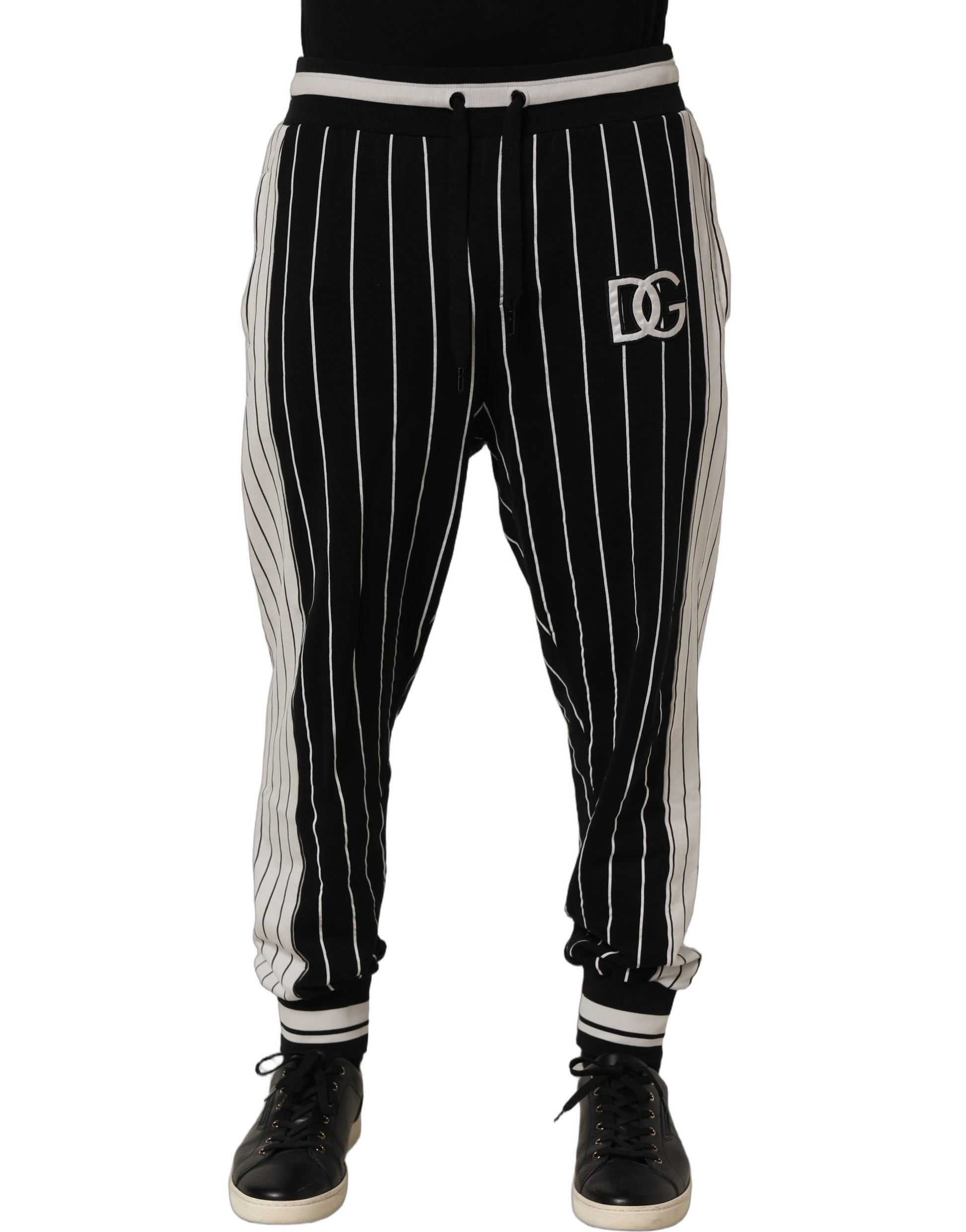 Dolce & Gabbana Black Striped DG Patch Men Sweatpants