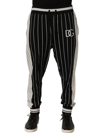 Dolce & Gabbana Black Striped DG Patch Men Sweatpants