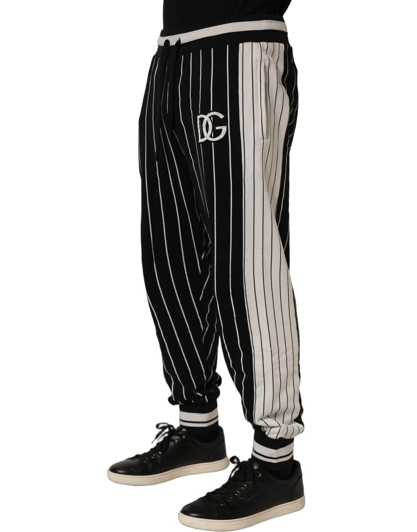 Dolce & Gabbana Black Striped DG Patch Men Sweatpants
