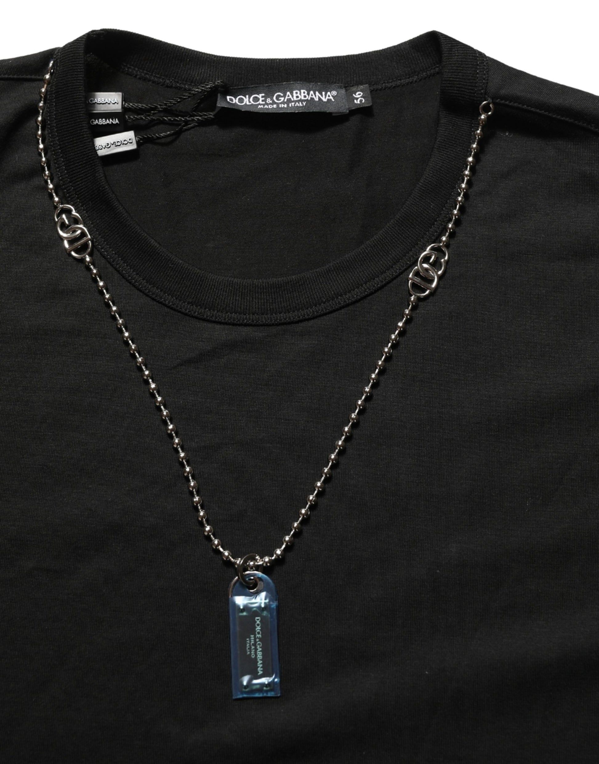 Dolce & Gabbana Black Dog Tag Short Sleeve Crew Neck T-shirt