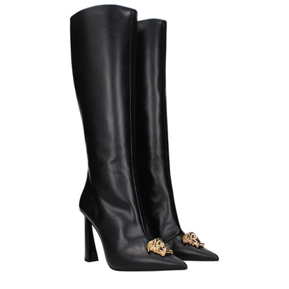 Versace Black Leather High Heel Boots