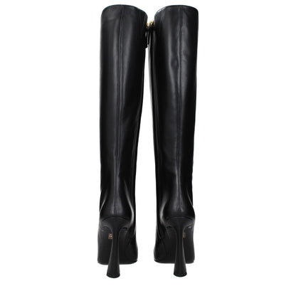 Versace Black Leather High Heel Boots