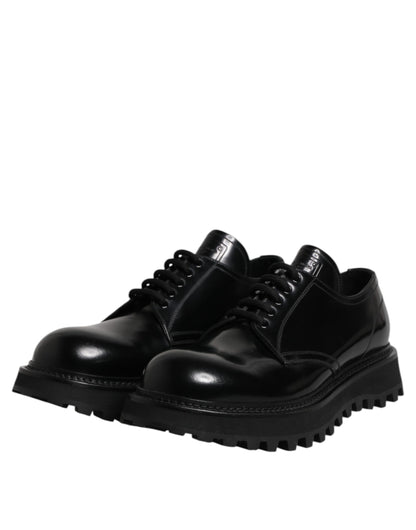 Dolce & Gabbana Black Calf Leather Hi-Trekking Derby Shoes EU45/US12