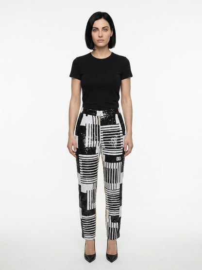 Dolce & Gabbana Black And White Polyamide Pants