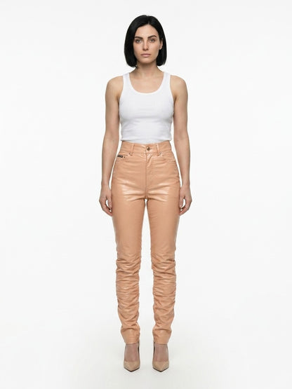Dolce & Gabbana Beige Leather Pants