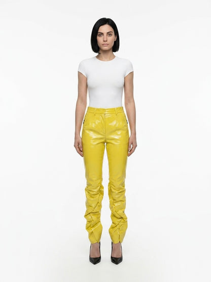 Dolce & Gabbana Yellow Leather Pants