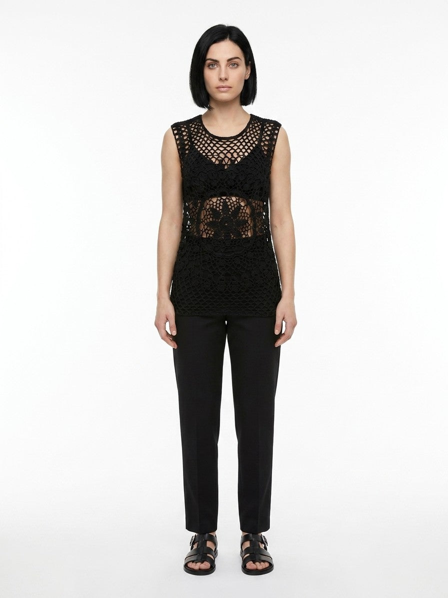 Dolce & Gabbana Black Cotton Sleeveless Sweater