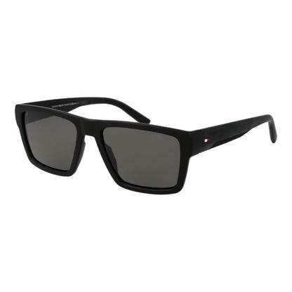 Tommy Hilfiger Men’s Sunglasses – Black Square Frame, Grey Polarized Lenses