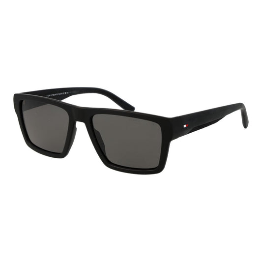 Tommy Hilfiger Men’s Sunglasses – Black Square Frame, Grey Polarized Lenses