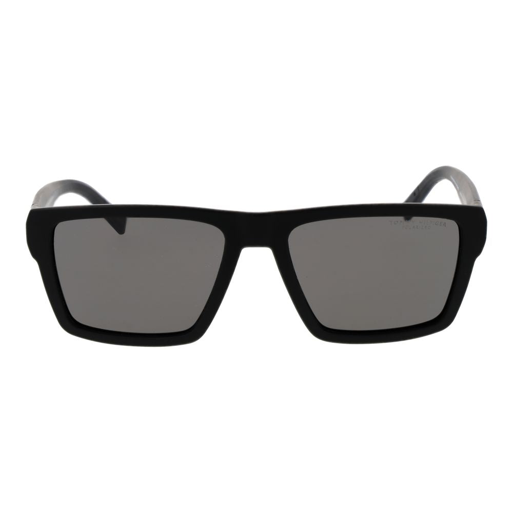 Tommy Hilfiger Men’s Sunglasses – Black Square Frame, Grey Polarized Lenses