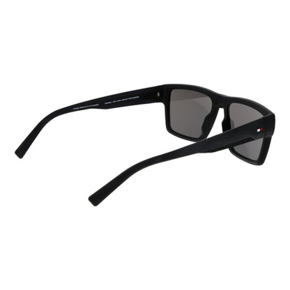 Tommy Hilfiger Men’s Sunglasses – Black Square Frame, Grey Polarized Lenses