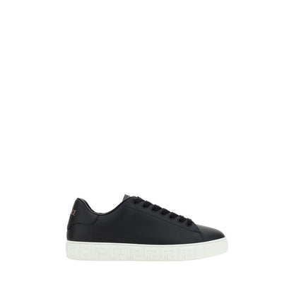 Versace Black Calf Leather Bos Taurus Low Top Sneakers