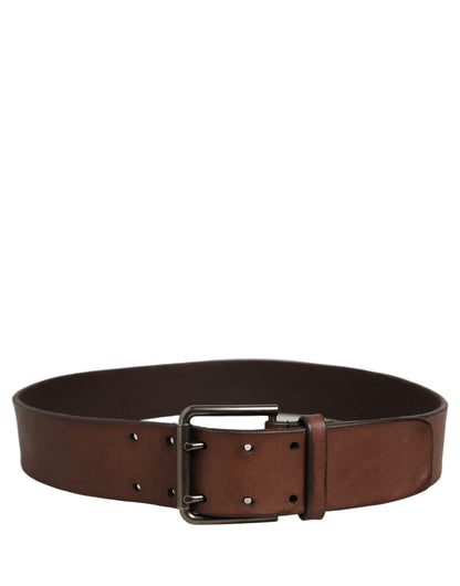 Dolce & Gabbana Belt Brown Leather Double Prong Metal Buckle