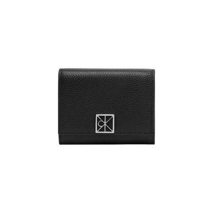 Calvin Klein Black Leather Wallet - EMBLEM HW PEBBLE TRIFOLD W/ZIP LV04F1128G