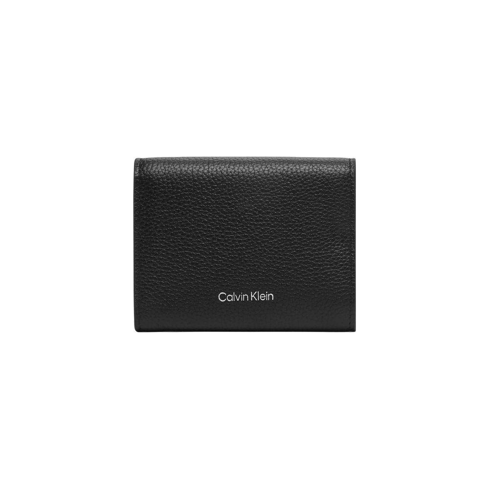 Calvin Klein Black Leather Wallet - EMBLEM HW PEBBLE TRIFOLD W/ZIP LV04F1128G