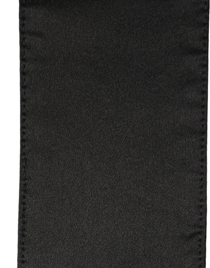 Dolce & Gabbana Black Satin Silk Skinny Fringed Shawl Scarf 220cm x 9cm