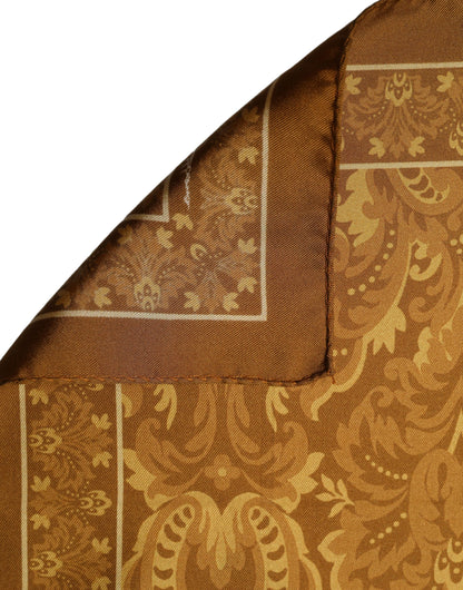 Dolce & Gabbana Brown Silk Damask Pocket Square Foulard Scarf 32cm x 32cm
