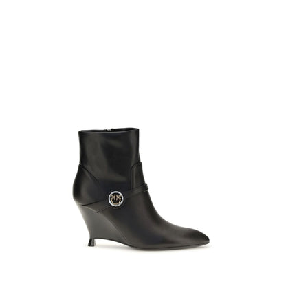 PINKO Black Calf Leather Bos Taurus Ankle Boots