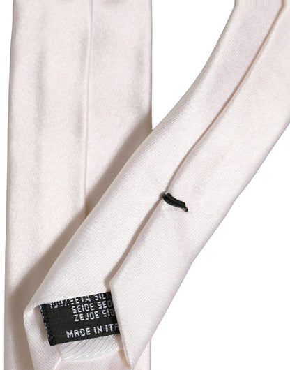 Dolce & Gabbana Men Off White Silk Satin Adjustable Tied Necktie Tie