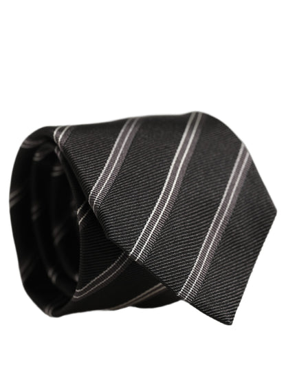 Dolce & Gabbana Men Black Silk Stripes Adjustable Tied Necktie Tie