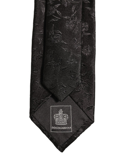 Dolce & Gabbana Black Silk Floral Jacquard Adjustable Tied Necktie Tie