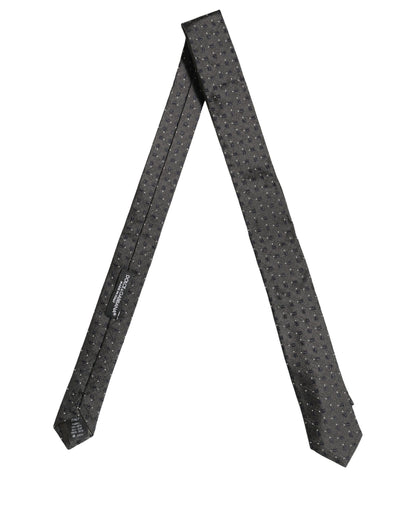 Dolce & Gabbana Men Dark Gray Geometric Silk Adjustable Tied Necktie Tie