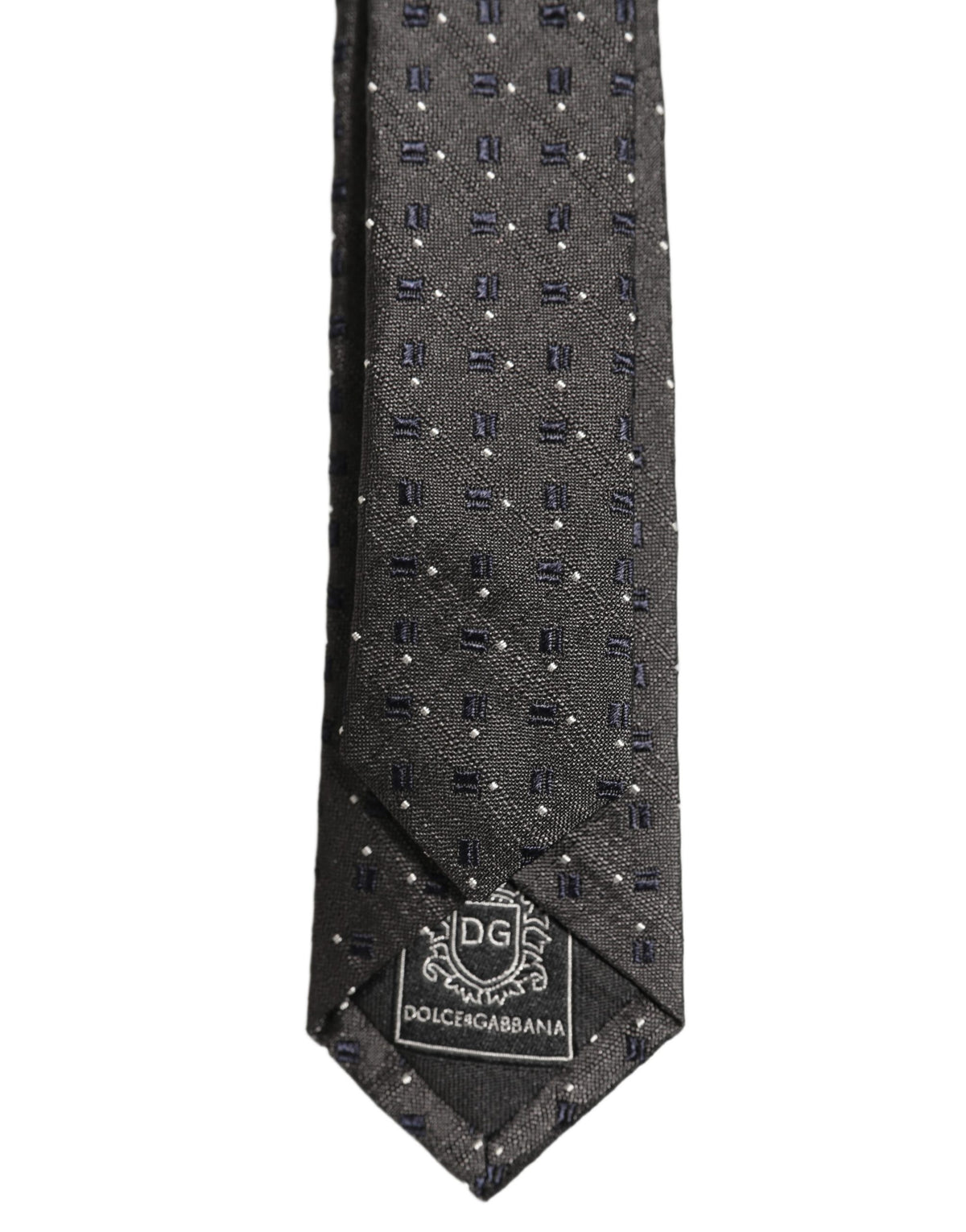 Dolce & Gabbana Men Dark Gray Geometric Silk Adjustable Tied Necktie Tie