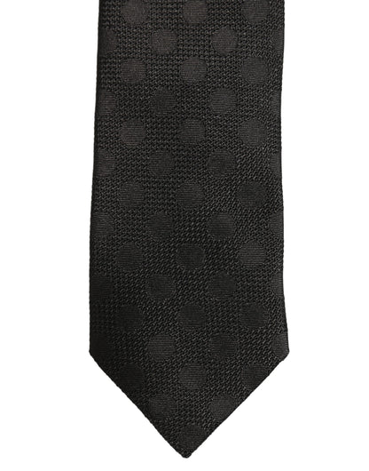 Dolce & Gabbana Black Polka Dot Jacquard Silk Adjustable Tied Necktie Tie
