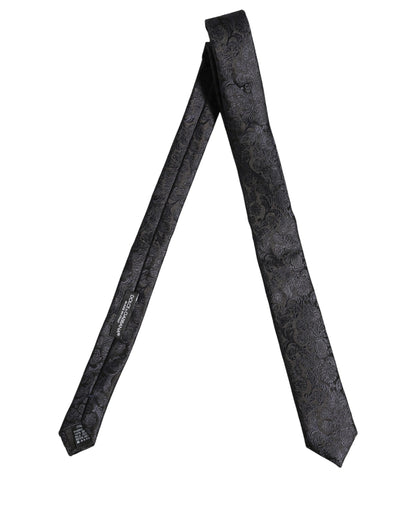 Dolce & Gabbana Men Dark Blue Floral Jacquard Adjustable Tied Necktie Tie