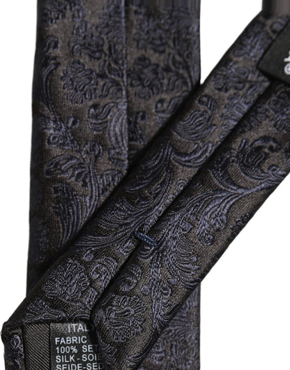 Dolce & Gabbana Men Dark Blue Floral Jacquard Adjustable Tied Necktie Tie