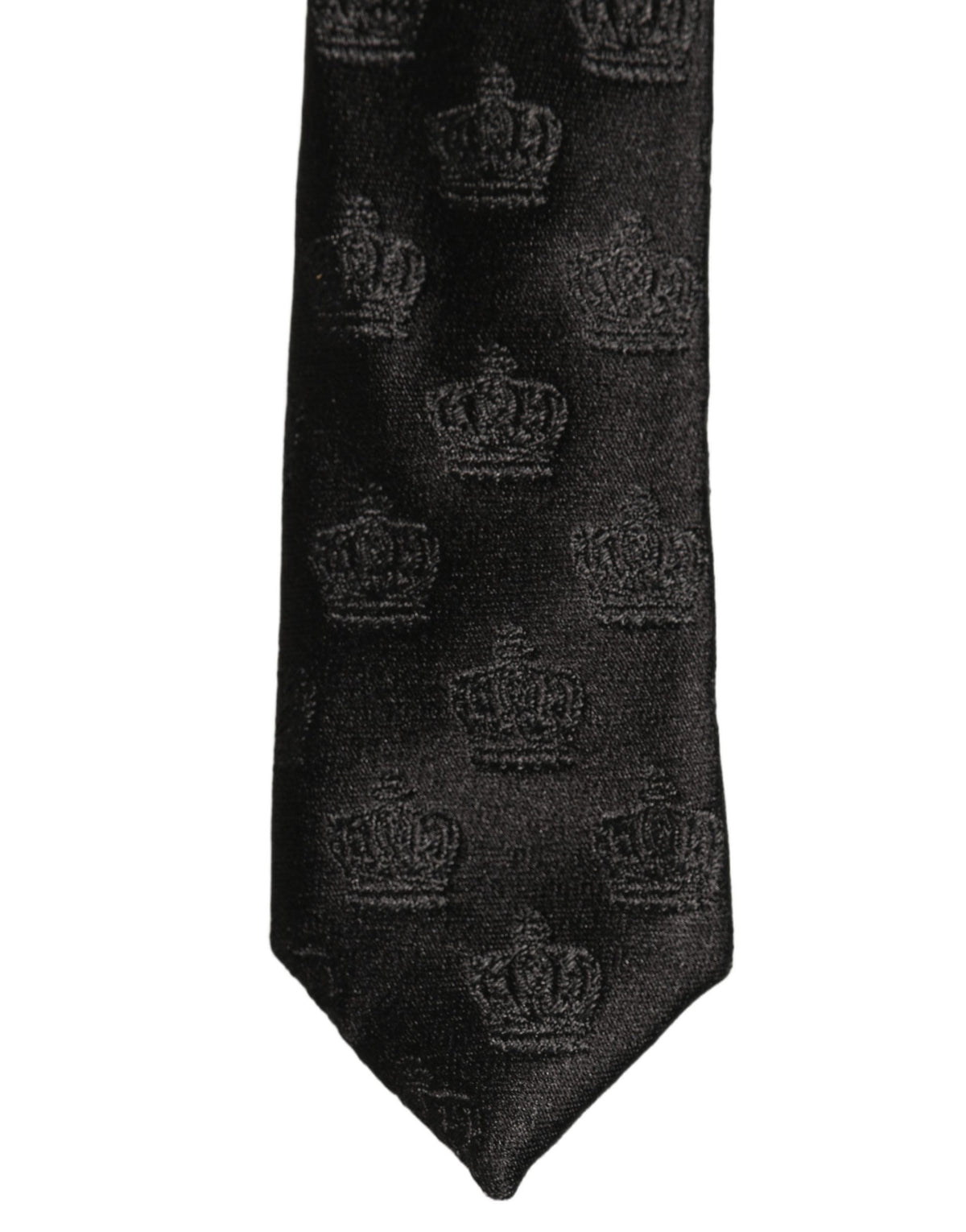Dolce & Gabbana Men Black Crown Pattern Silk Adjustable Tied Necktie Tie