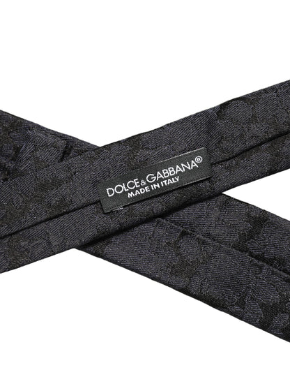 Dolce & Gabbana Men Black Floral Jacquard Adjustable Tied Necktie Tie