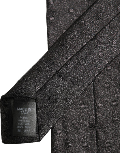 Dolce & Gabbana Men Black Polka Dot Silk Adjustable Tied Necktie Tie