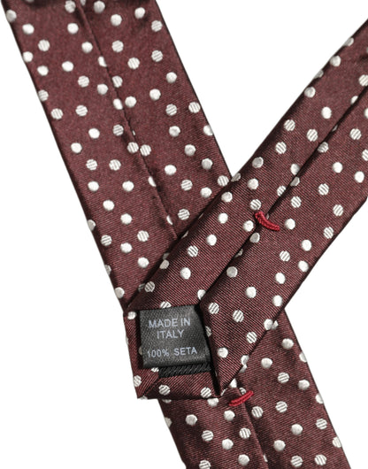 Dolce & Gabbana Men Burgundy Polka Dot Silk Adjustable Tied Necktie Tie