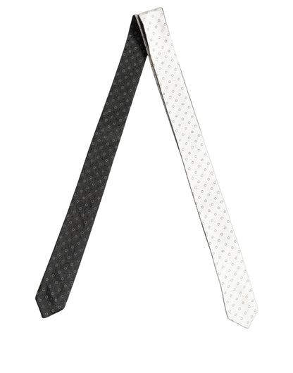 Dolce & Gabbana Black White Geometric Silk Adjustable Tied Necktie Tie