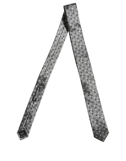 Dolce & Gabbana Men Gray Polka Dot Silk Adjustable Tied Necktie Tie