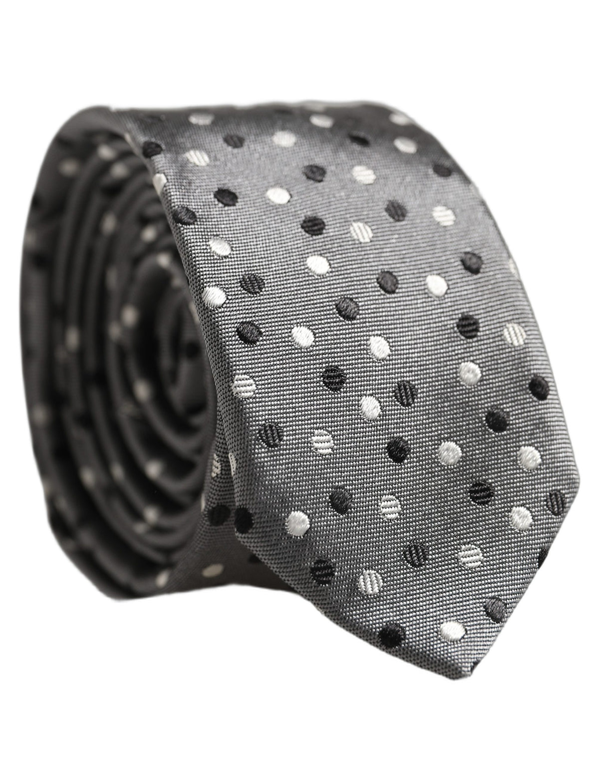 Dolce & Gabbana Men Gray Polka Dot Silk Adjustable Tied Necktie Tie