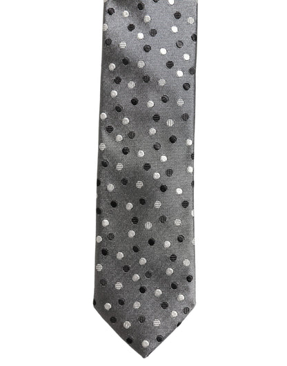 Dolce & Gabbana Men Gray Polka Dot Silk Adjustable Tied Necktie Tie