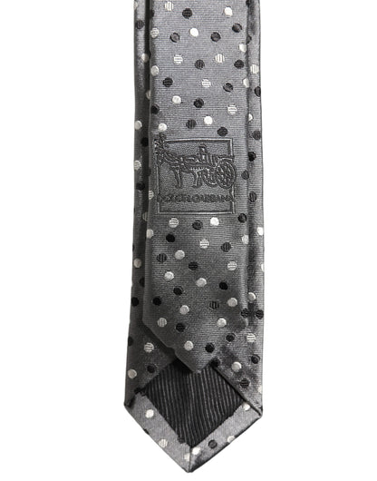Dolce & Gabbana Men Gray Polka Dot Silk Adjustable Tied Necktie Tie